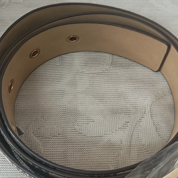 Authentic Michael Kors Womens Gold MK Buckle Belt Light Brown Signature Belt - Picture 7 of 14